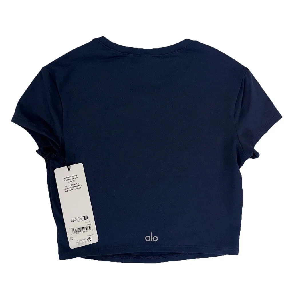 NWT Alo Yoga Alosoft Crop Finesse Short Sleeve Size S Navy Blue NEW - Picture 10 of 11